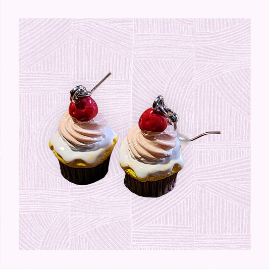 Strawberry buttercream cupcake drop earrings
