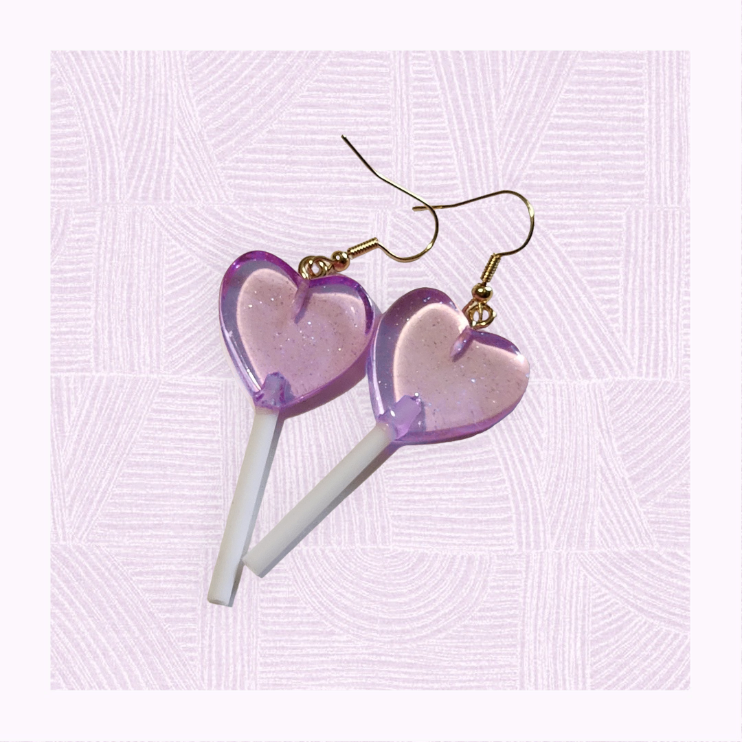 Heart candy pop dangle earrings