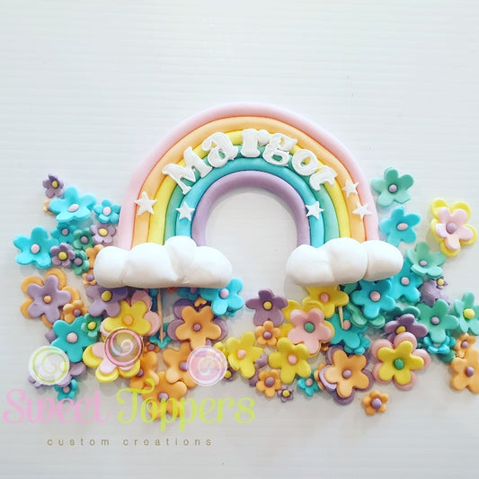 Rainbow and Flowers - Pastel