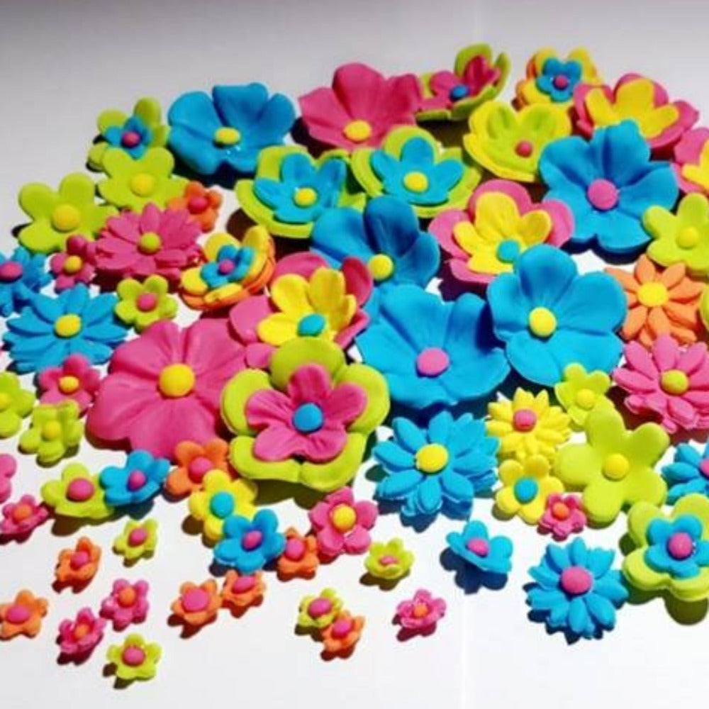 60 x Bright edible fondant flowers cupcake and cake toppers Trolls