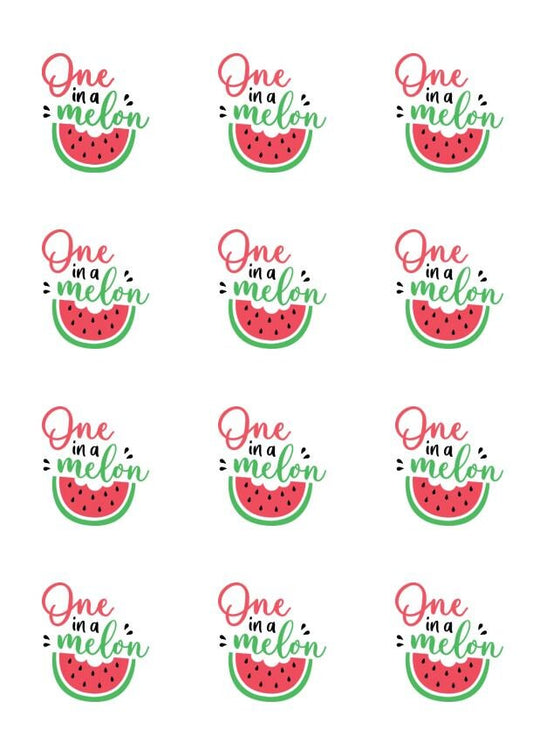 One in a Melon Edible printed icing image cupcake circles.