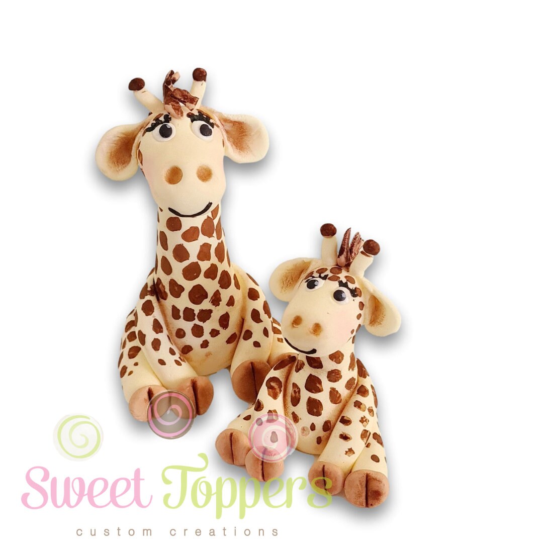 Fondant giraffe cake toppers, parent and child, edible zoo animal, safari