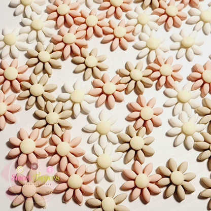 50 Daisies, dusty pink, beige and white edible fondant cake and cupcake toppers
